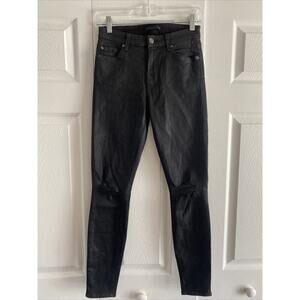 7 For All Mankind Women's 26 Black Shiny Skinny Jeans Denim Grunge Moto